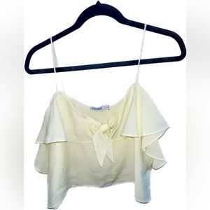 Zara Basic z1976 Denim off the shoulder yellow crop top size 0